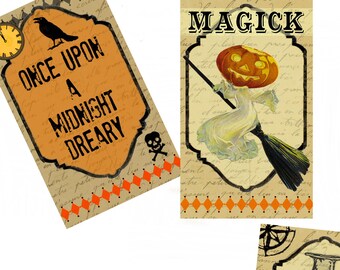 Fun Vintage Images HALLOWEEN MAGICK Tag/Decoupage Instant DL, Easy to Print  - 3 Sheets + 1 Bonus Sheet