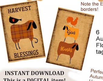 Prim SHEEP Tags/Decoupage Instant DL, Easy to Print  - 6 Tags + 1 Bonus Sheet. Harvest and Thanksgiving