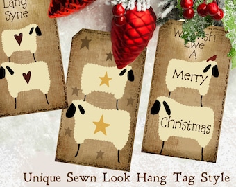PRIM CHRISTMAS SHEEP for Ewe - New Christmas Winter Digital Rustic Hang Tags -Sheep Instant Download Primitive Tag Easy to Cut