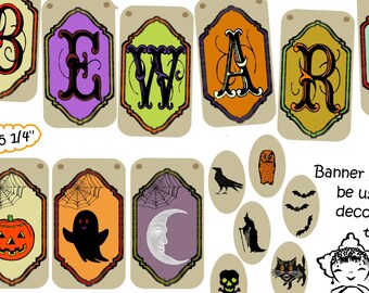 BEWARE Halloween BANNER to Print, Cut, and Create plus Bonus New Year's Tags