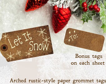 BRRRR Christmas Words DIGITAL Tags - Printable Rustic Journal Collage Sheet- Primitive Prim - Scrapbooking, Instant Download Easy Print +Cut