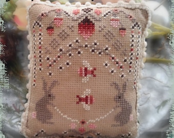 CHART Bee and Bunny Frolic Counted Cross Stitch e-Pattern - Colonial Primitive Stitchery Spring Easter Quick Just 4 Floss Colors Needed