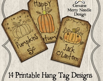 Bestseller: Druckbare digitale Etiketten im rustikalen, urigen und shabby-Chic-Stil für Kürbisse, Halloween und Herbst – Sofort-Download, einfach ausdrucken und ausschneiden
