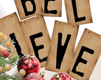 Belsnickle BELIEVE Weihnachtsbanner-Girlande – Rustikale, druckbare Weihnachtsdekoration (Digitaler Download)