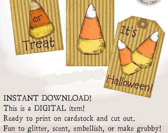 PUNKIN TEETH Candy Corn Pinstripe Printables,  Instant Halloween Download, Easy to Print +Bonus Post Cards Too