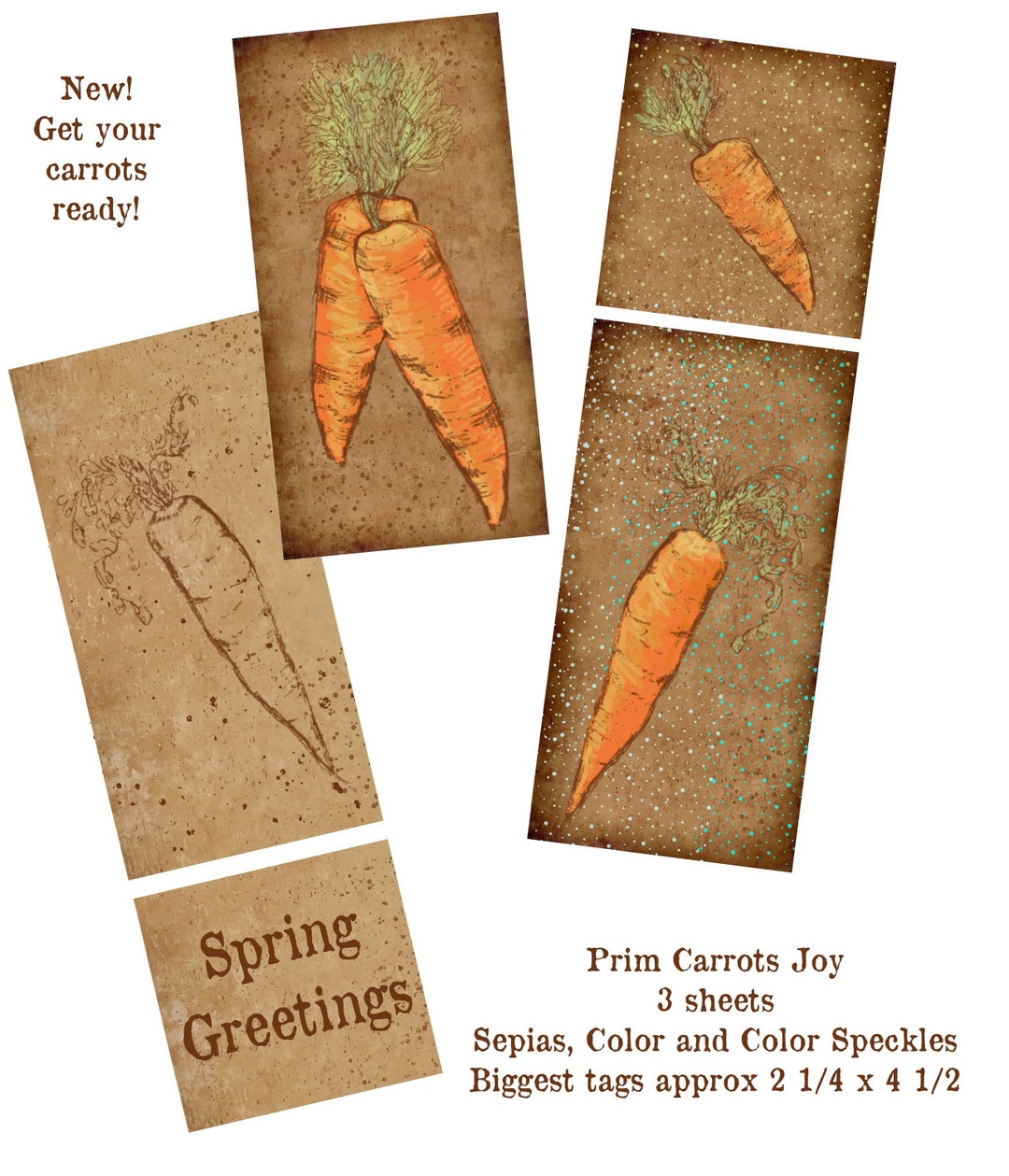 PRIM CARROTS for EASTER Journals, Scrap, Digital, Tags, Primitive