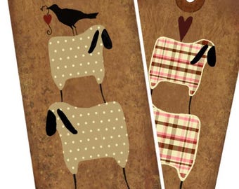 PRIM Sheep n More Valentine Tags - Sweet Winter Primitive Digital Rustic Sheet and BONUS Shee -Instant Download for you to print