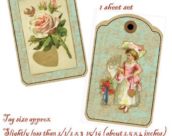 Pretty Victorian "Patina" Valentine Tags - Sweet Winter Digital Six Tag Sheet and BONUS Sheet -Instant Download to print for Valentine's Day