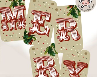 BANNER - MERRY CHRISTMAS Digital Journal Collage Sheet- Cheery - Scrapbooking, Instant Download Easy to Print and Cut