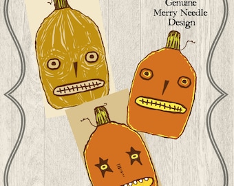 GRUMPKINS Biggie Prim PRINTABLES 4 Blatt Digitale Tags Rustikale Primitive Tag JOL Jack o'Lantern Kürbisse Halloween Herbst Download Decoupage