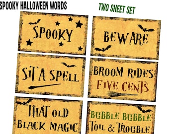 SPOOKY Halloween Words to Print, Cut, and Create With plus Bonus New Year's Tags