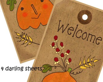 2026 New Sweet Prim EZ Cut Seminole Pumpkin Tags,  Instant Download Easy to Print +Bonus Tag Set Too. Welcome Primitive Fans