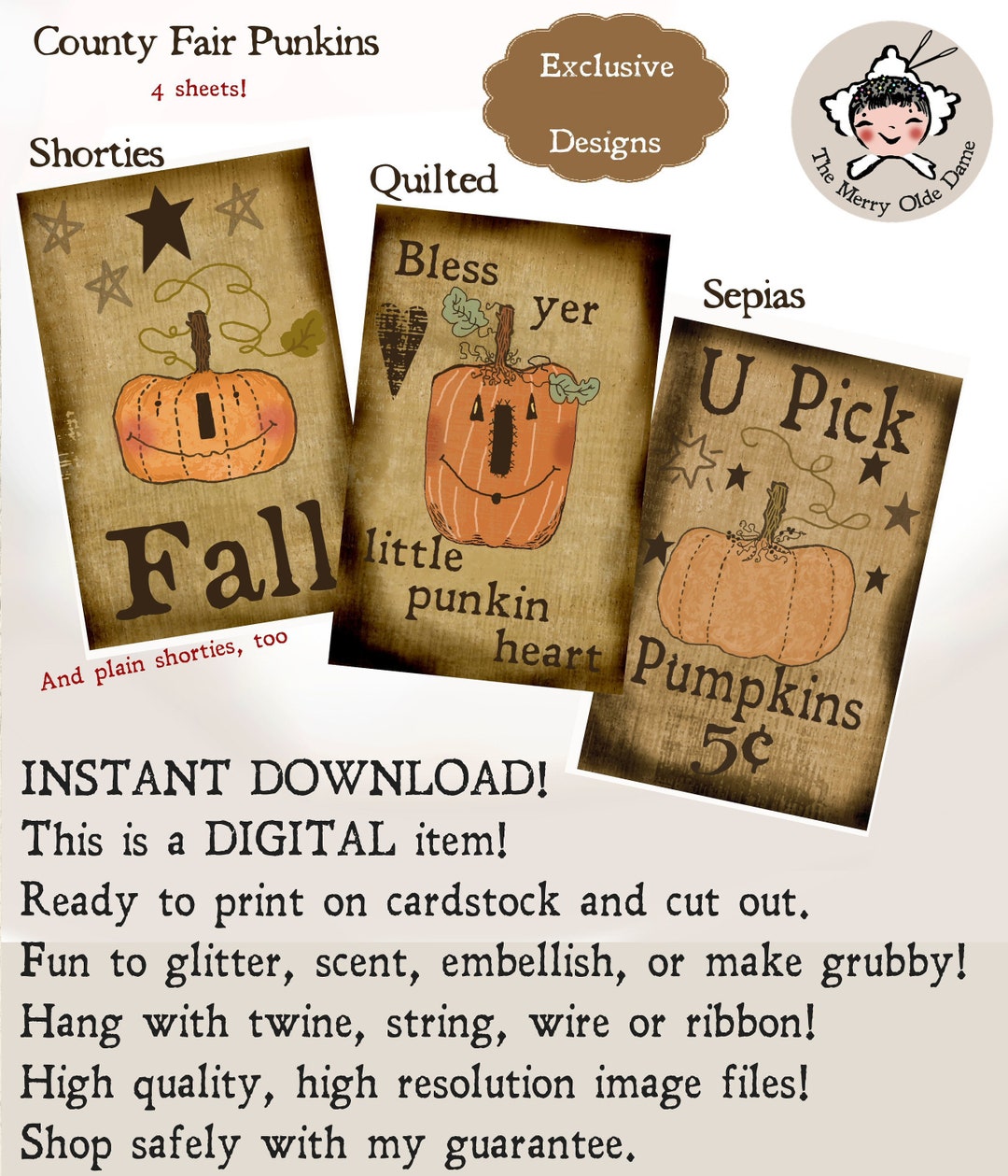 Fair Tags COUNTY FAIR PUNKINS Digital Tags Rustic Prim Hang Tag Farmhouse Shabby ...