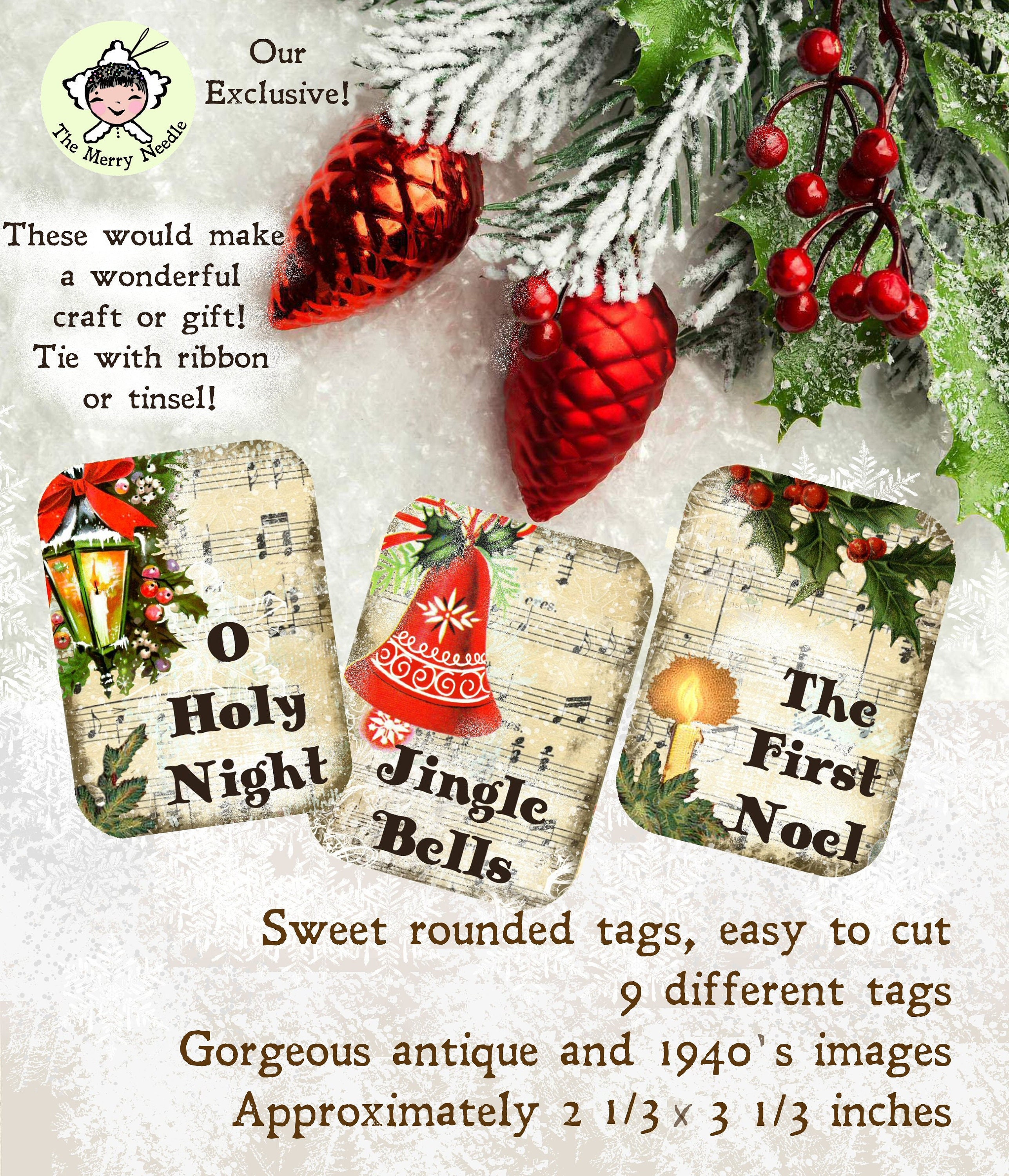 CHRISTMAS CAROLS Printables Digital Tags Beautiful ANTIQUE Images Fun ...