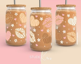 Concha Kisses Valentine's Day Cafecito y Chisme SVG for UV DTF 16oz Can Glass Wrap | Digital Download