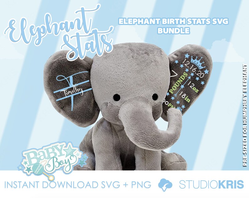 Download Personalised Elephant Birth Stats Svg Bundle Cut File Newborn Baby Digital Download Girl Boy Svg Png Keepsake Gift Clip Art Art Collectibles