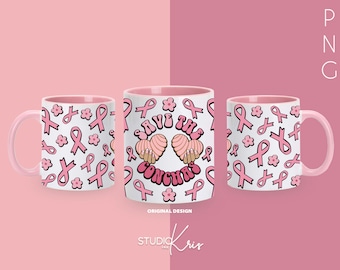 Save The Conchas Cafecito y Chisme Breast Cancer Concha 12oz Mug Sublimation Design | PNG | Digital Download