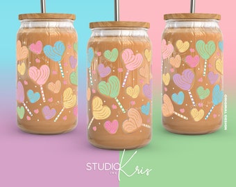 Concha Candy Hearts Valentine's Day PNG for UV DTF 16oz Can Glass Wrap | Digital Download