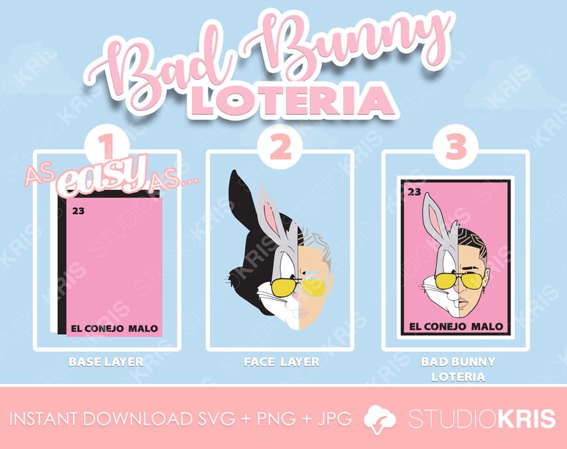 Download Craft Supplies Tools Bad Bunny Loteria Svg Cut File Easy To Layer Embellishments