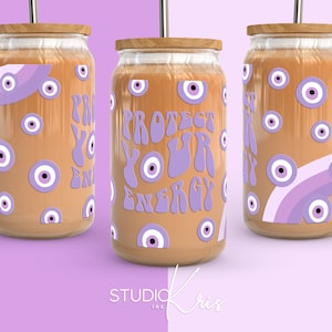 Purple Protect Your Energy Evil Eye SVG for UV DTF 16oz Can Glass Wrap | Digital Download