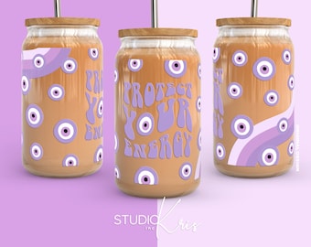 Purple Protect Your Energy Evil Eye SVG for UV DTF 16oz Can Glass Wrap | Digital Download