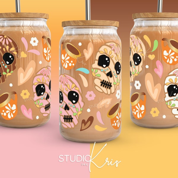 Sugar Skull Conchas Día de los Muertos Day of the Dead SVG for UV DTF 16oz Can Glass Wrap | Digital Download