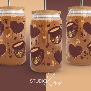 Abuelita Concha Día de San Valentín Cafecito y Chisme SVG para UV DTF 16oz Can Glass Wrap / Descarga digital