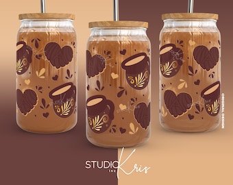 Abuelita Concha Valentine&#39;s Day Cafecito y Chisme SVG for UV DTF 16oz Can Glass Wrap | Digital Download