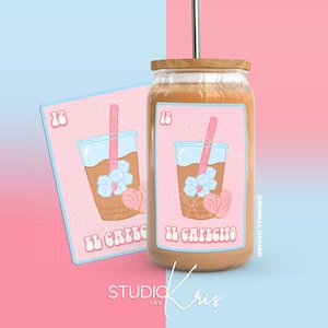 El Cafecito Concha Lotería Valentine's Day PNG para UV DTF 16oz Can Glass Wrap Sublimation Design | Download digital