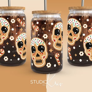 Lebkuchen Zuckerschädel Weihnachten SVG für UV DTF 16 Unzen Dose Glas wickeln | Digitaler Download