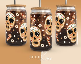 Gingerbread Sugar Skull Christmas SVG for UV DTF 16oz Can Glass Wrap | Digital Download