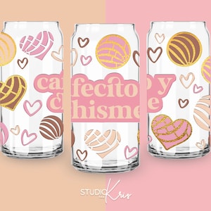 Cafecito y Chisme SVG for UV DTF 20oz Can Glass Wrap | Digital Download