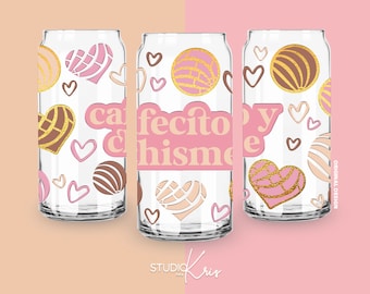 Cafecito y Chisme SVG for UV DTF 20oz Can Glass Wrap | Digital Download