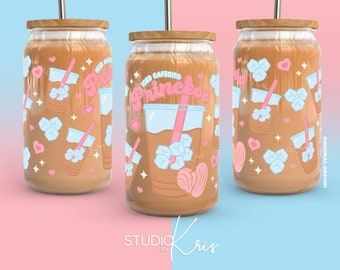 Iced Cafecito Princess Valentine's Day SVG for UV DTF 16oz Can Glass Wrap | Digital Download
