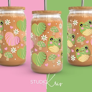 Frog Concha Valentine&#39;s Day Cafecito y Chisme SVG for UV DTF 16oz Can Glass Wrap | Digital Download