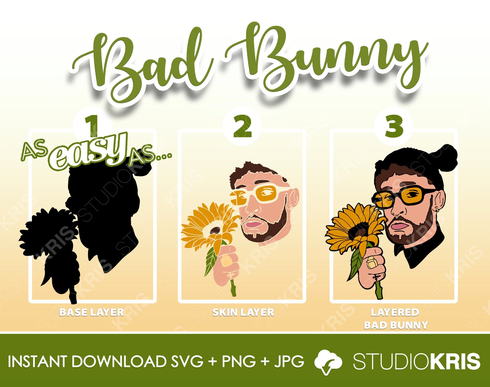 Bad Bunny Sunflower SVG Cut File Easy To Layer | Etsy