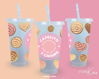 Cafecito y Chisme SVG para UV DTF 24oz Cold Cup Wrap / Descarga digital