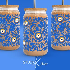 Talavera mexicaine maléfique 16 oz canette de verre emballage SVG Mal de Ojo Mexicana | Téléchargement numérique