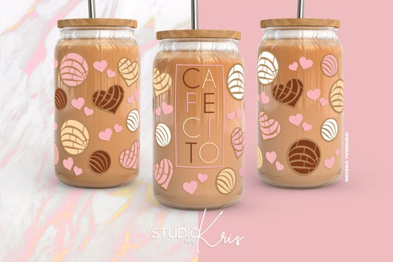 Cafecito y Chisme Valentine's Day SVG for UV DTF 16oz Can Glass Wrap | Digital Download