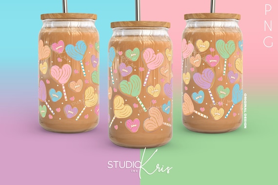 Concha Candy Hearts Valentine's Day PNG for UV DTF 16oz Can Glass Wrap | Digital Download