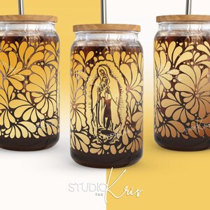 Virgen de Guadalupe Talavera mexicaine 16 oz peut envelopper de verre SVG Mexicana | Téléchargement numérique