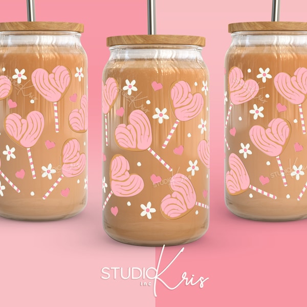 Concha Lollipop Valentine's Day Cafecito y Chisme SVG for UV DTF 16oz Can Glass Wrap | Digital Download