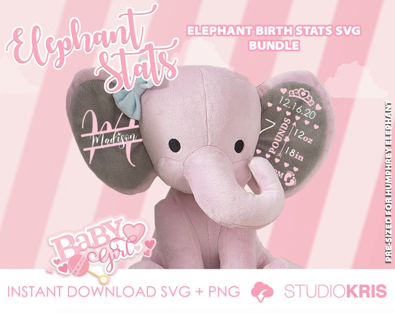 Download Personalised Elephant Birth Stats Svg Bundle Cut File Newborn Baby Digital Download Girl Boy Svg Png Keepsake Gift Clip Art Art Collectibles