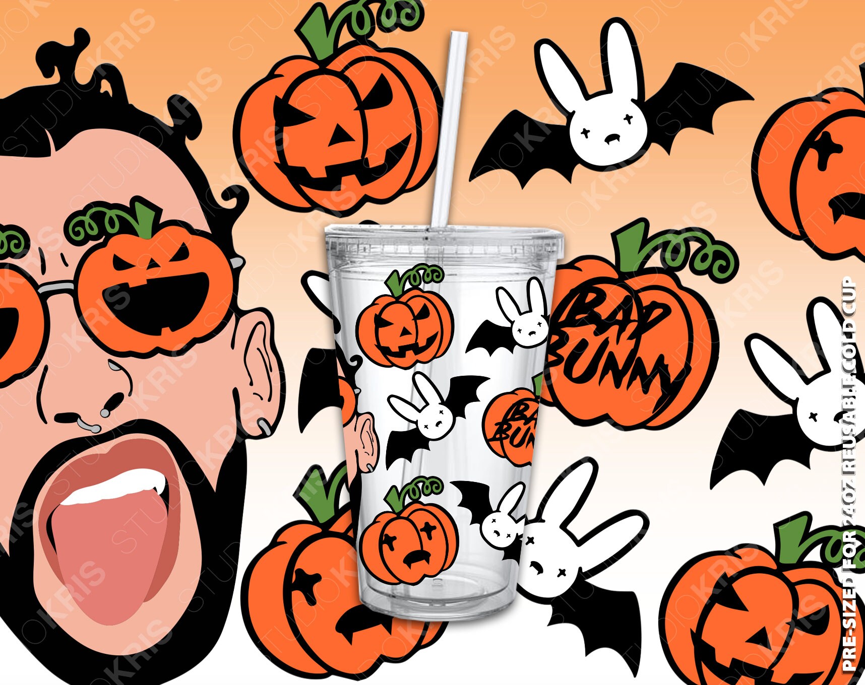 Bad Bunny Halloween No Hole Starbucks Cup SVG Full Wrap Etsy