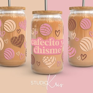 Cafecito y Chisme Valentine&#39;s Day SVG for UV DTF 16oz Can Glass Wrap | Digital Download