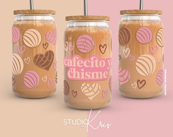 Cafecito y Chisme Valentine&#39;s Day SVG for UV DTF 16oz Can Glass Wrap | Digital Download
