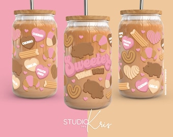 Sweeter Than Pan Cafecito y Chisme Valentine's Day SVG for UV DTF 16oz Can Glass Wrap | Digital Download