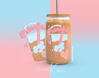 Iced Cafecito Princess Valentine's Day SVG for UV DTF 16oz Can Glass Wrap | Digital Download
