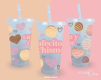 Cafecito y Chisme SVG para UV DTF 24oz No Hole Cold Cup Wrap / Descarga digital