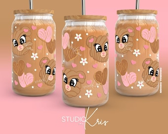 Teddy Bear Concha Valentine's Day Cafecito y Chisme SVG for UV DTF 16oz Can Glass Wrap | Digital Download